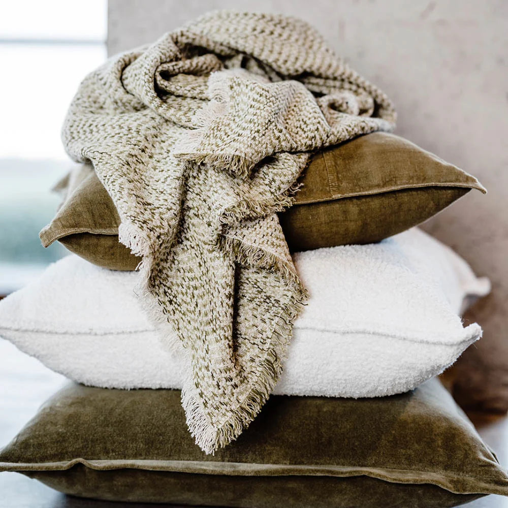 Midori Throw | Khaki Herringbone