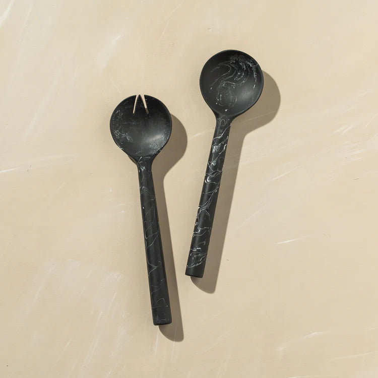 Saarde Flow Resin Salad Servers - Ash Black