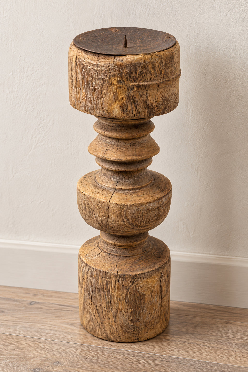 Carved Timber Candle Stand