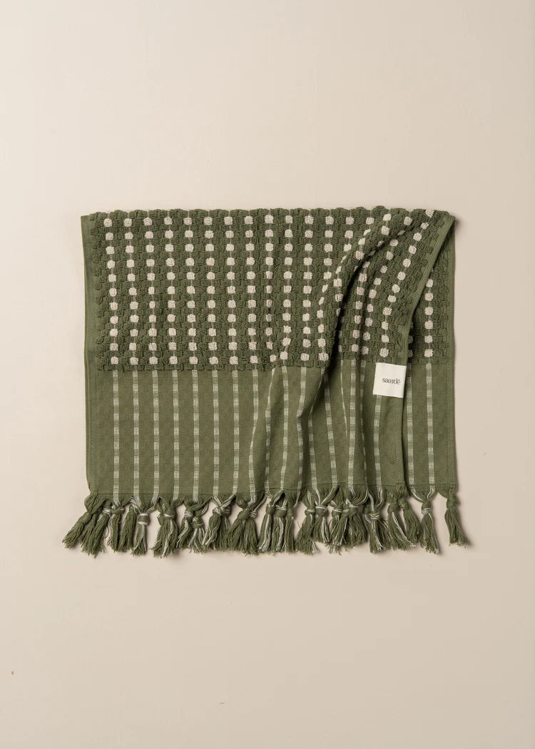 Saarde Chickpea Hand Towel - Olive/Stone