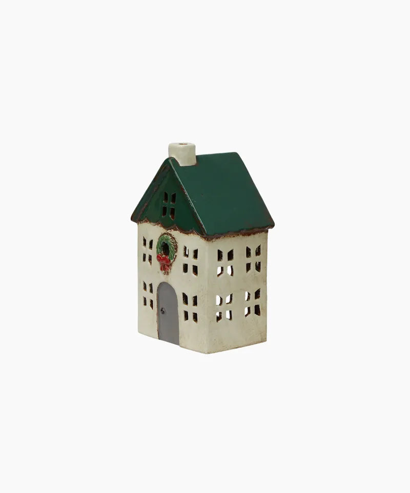 Christmas Tea Light House Green with Wreath | Small