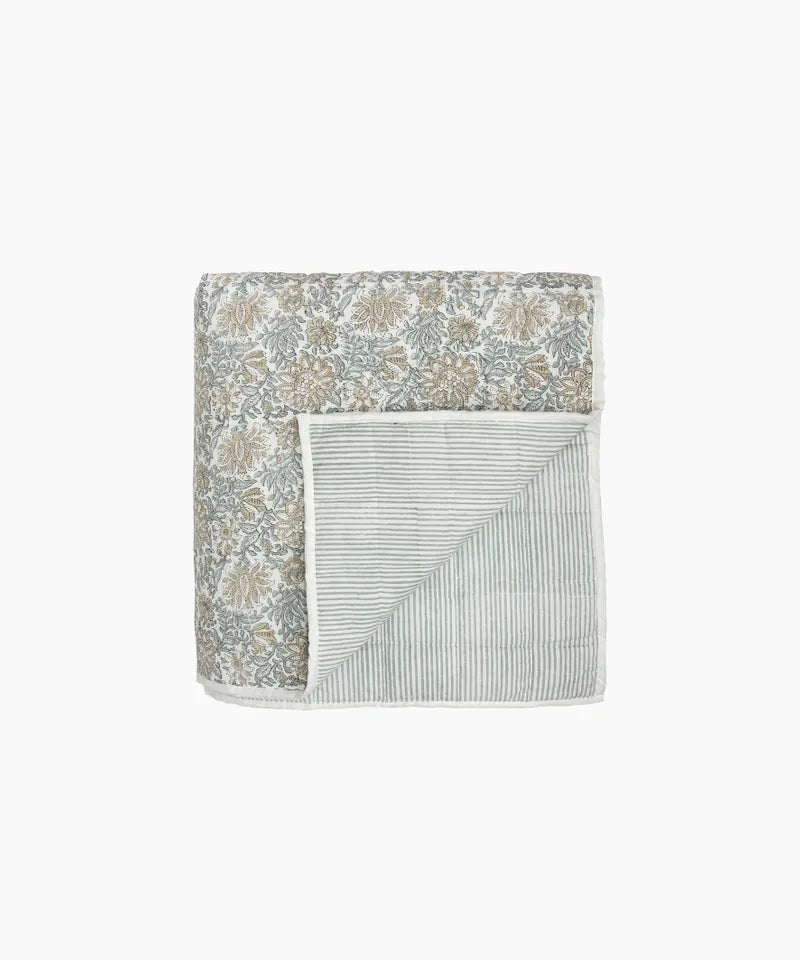 Athena Handblocked Coverlet | Blue| Natural | Small