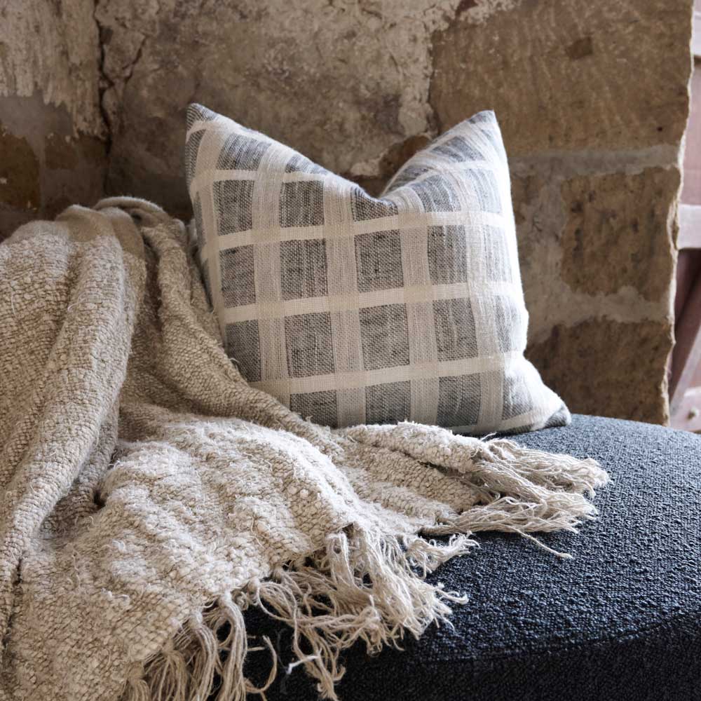 Petra Linen Cushion | Natural - Midnight