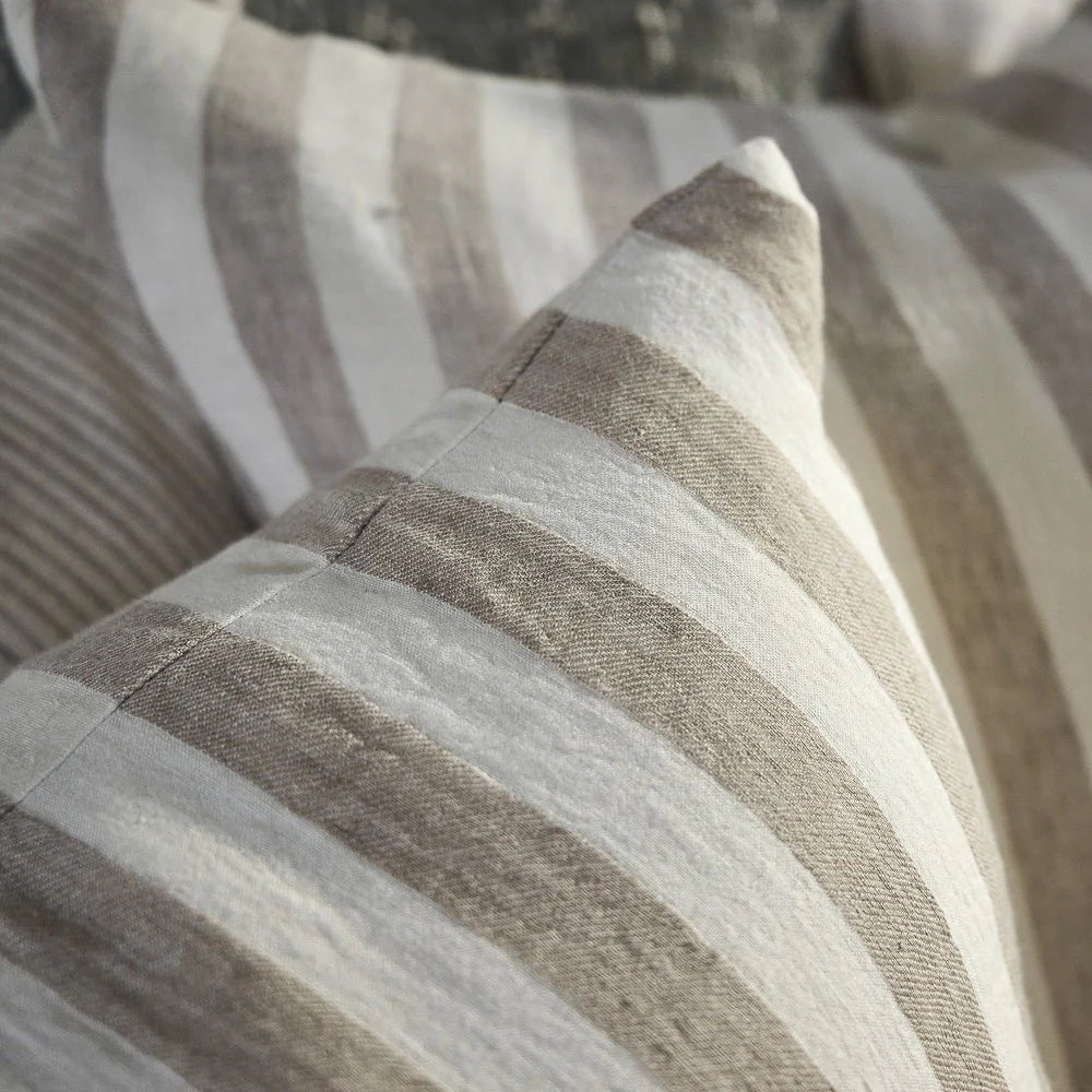 Santi Outdoor Linen Cushion | Off White Natural Stripe