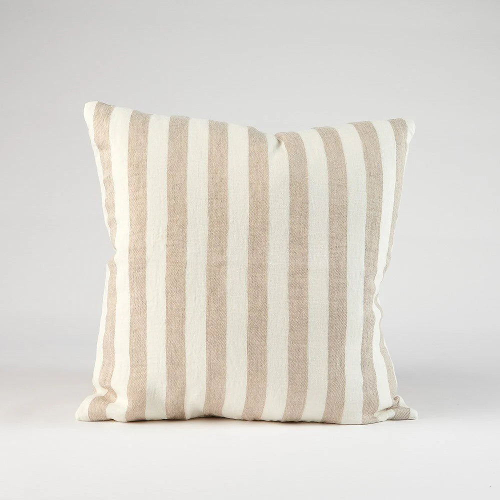 Santi Outdoor Linen Cushion | Off White Natural Stripe