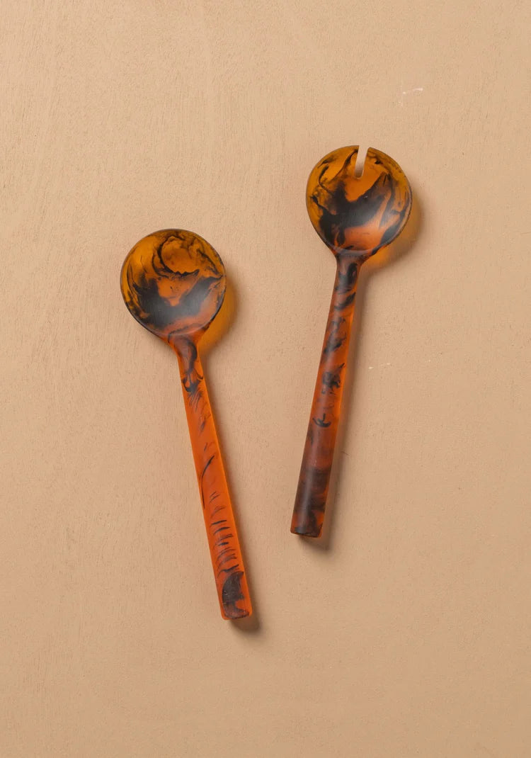 Saarde Flow Resin Salad Servers - Earth