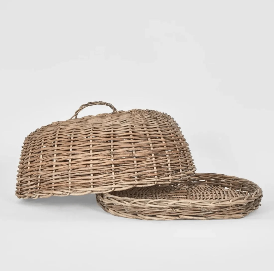 Oval Rattan Food Cloche with Tray