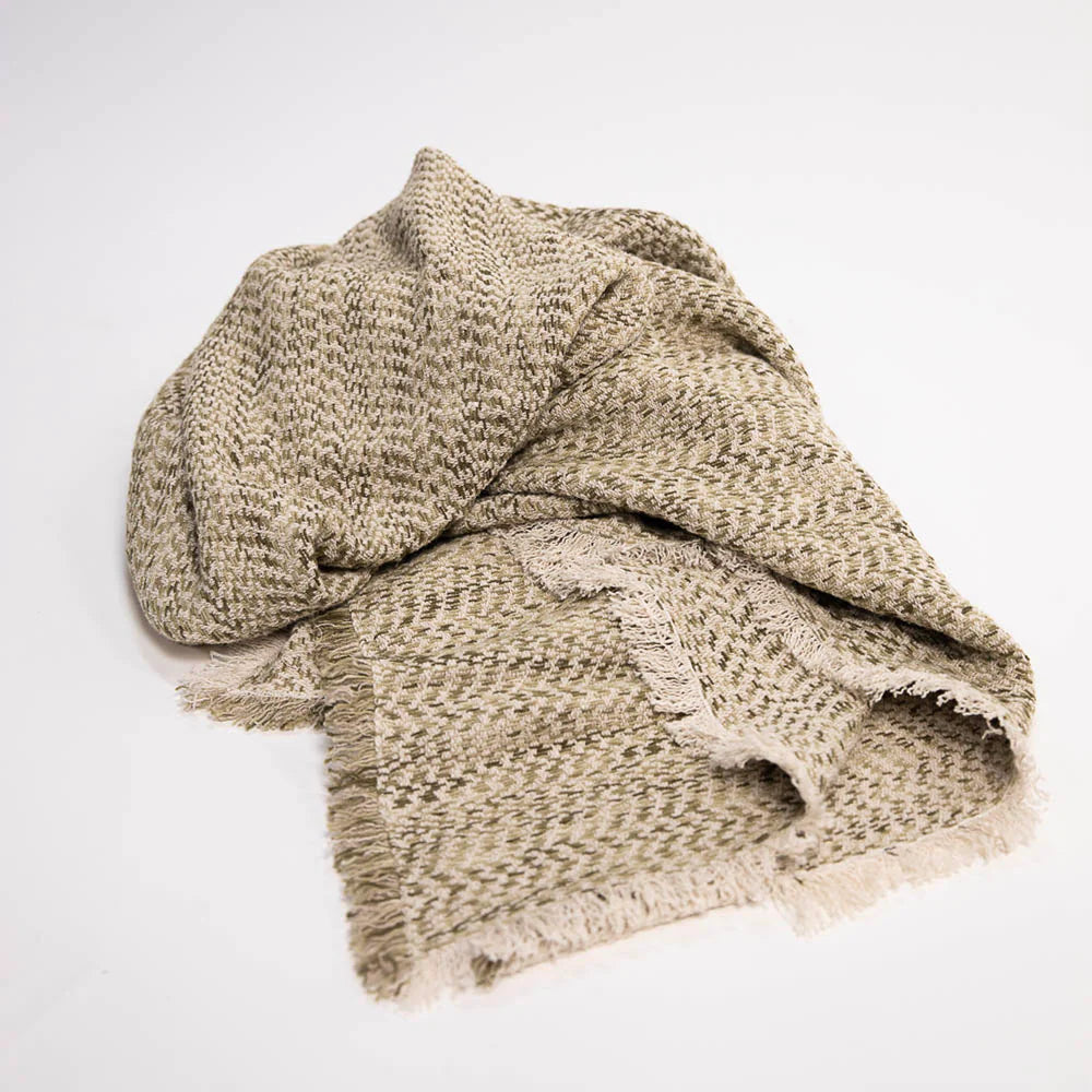Midori Throw | Khaki Herringbone