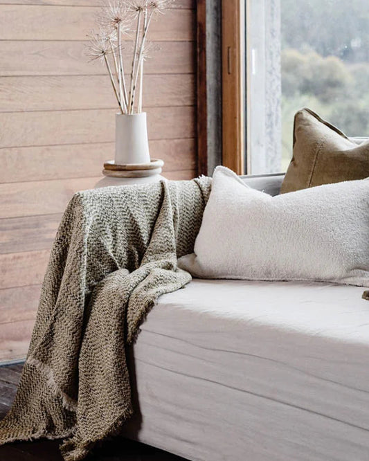Midori Throw | Khaki Herringbone
