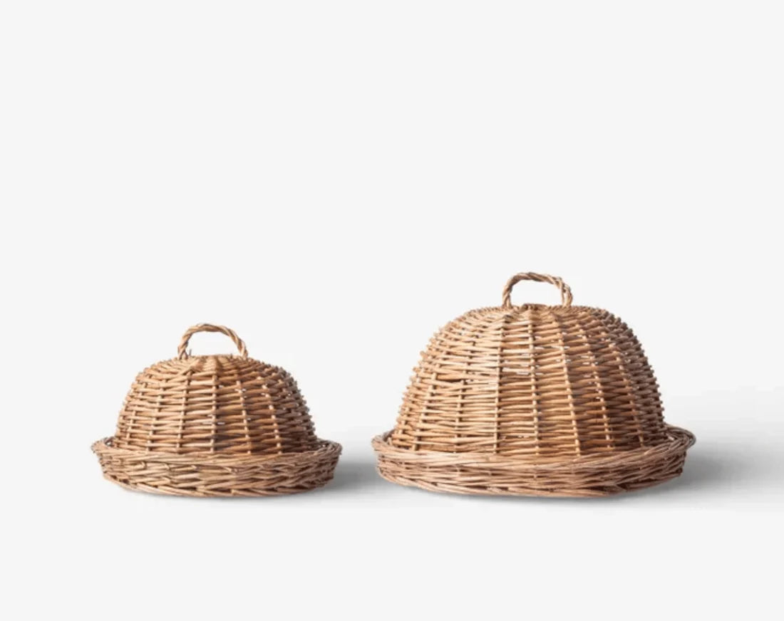 Round Rattan Cloche with Tray | Set of 2