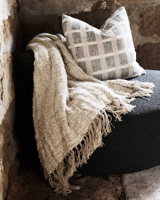 Petra Linen Cushion | Natural - Midnight