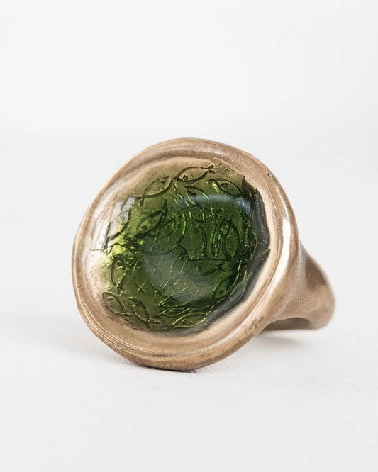 Luna Bronze & Enamelled Ring | Green