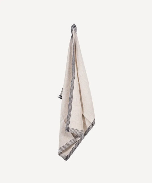 Woven Border Tea Towel Natural | Black