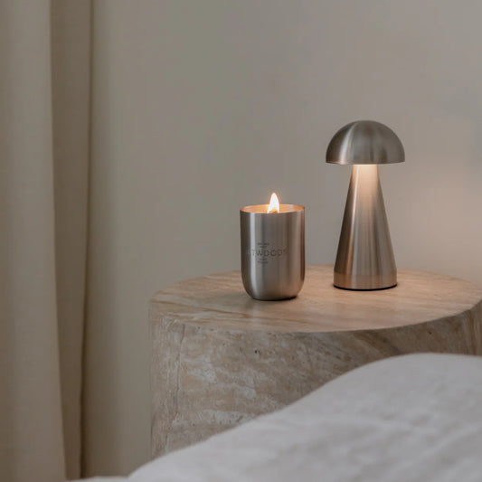 Hutwoods Redcurrant, Rhubarb & Juniper Candle | Brushed Silver Vessel