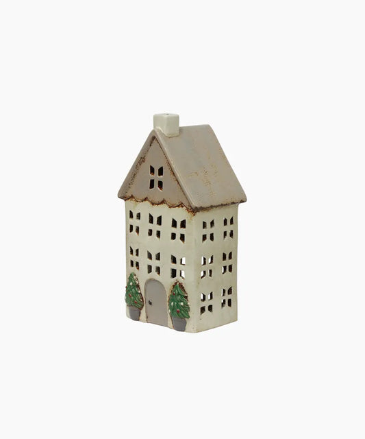 Christmas Tea Light House Stone with Pots | Medium